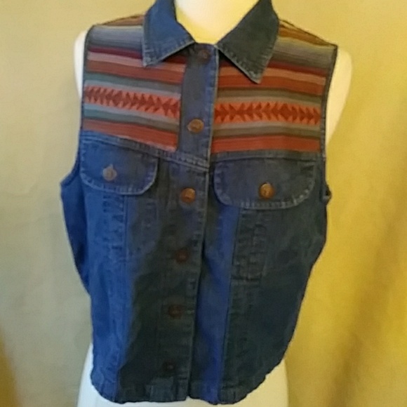 Sharon Young Jackets & Blazers - Sharon Young blue denim vest w weaving-sz M